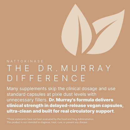 Dr. Murray's Ultra Clean Nattokinase - Supports Healthy Blood Circulation & Fibrinolytic Activity | Vegan Delayed Release Capsules | Non-GMO, Gluten Free | 30 Count