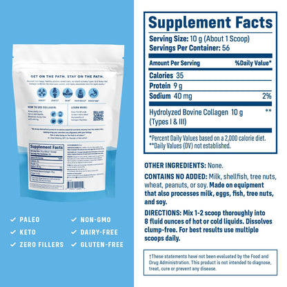 NativePath Collagen Peptides, Grass-Fed Type 1 & 3, 45 Servings | 10g Hydrolyzed Per Scoop, Supports Hair, Skin, Nails & Joints, Unflavored, Women & Men, Keto & Paleo
