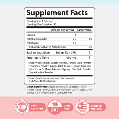 PrimeBiome Gummies – Inulin, Lion's Mane & Ginger – 30 Ct, 1 Month Supply | Prebiotic Inulin, Lion's Mane & Ginger | Non-GMO, No Stimulants, GMP Certified | Chewable daily gummy
