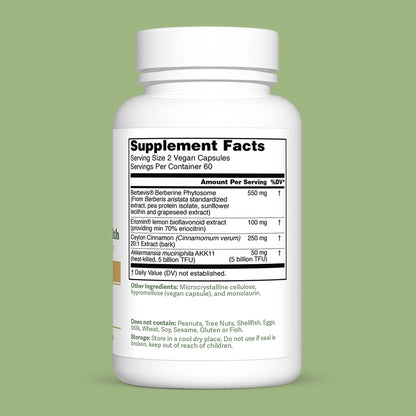 Dr. Murray's Ultimate Metabolic Health - Berbevis® Berberine Phytosome + Eriomin® Citrus Flavonoids + Ceylon Cinnamon + Akkermansia AKK11® Probiotic | Vegan | GMP Certified | 60 Capsules