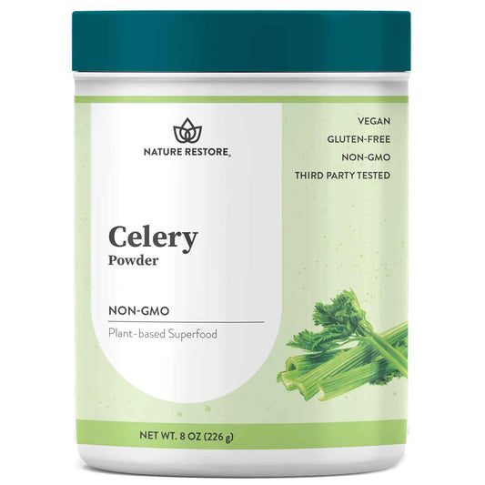 Nature Restore Organic Whole Celery Powder (8 oz). Entire Stalk with Digestive Fiber for Bloating Support, Gut Health & Hydration. Shelf-Stable No-Juicer-Needed Morning Greens Tonic, 37 Servings