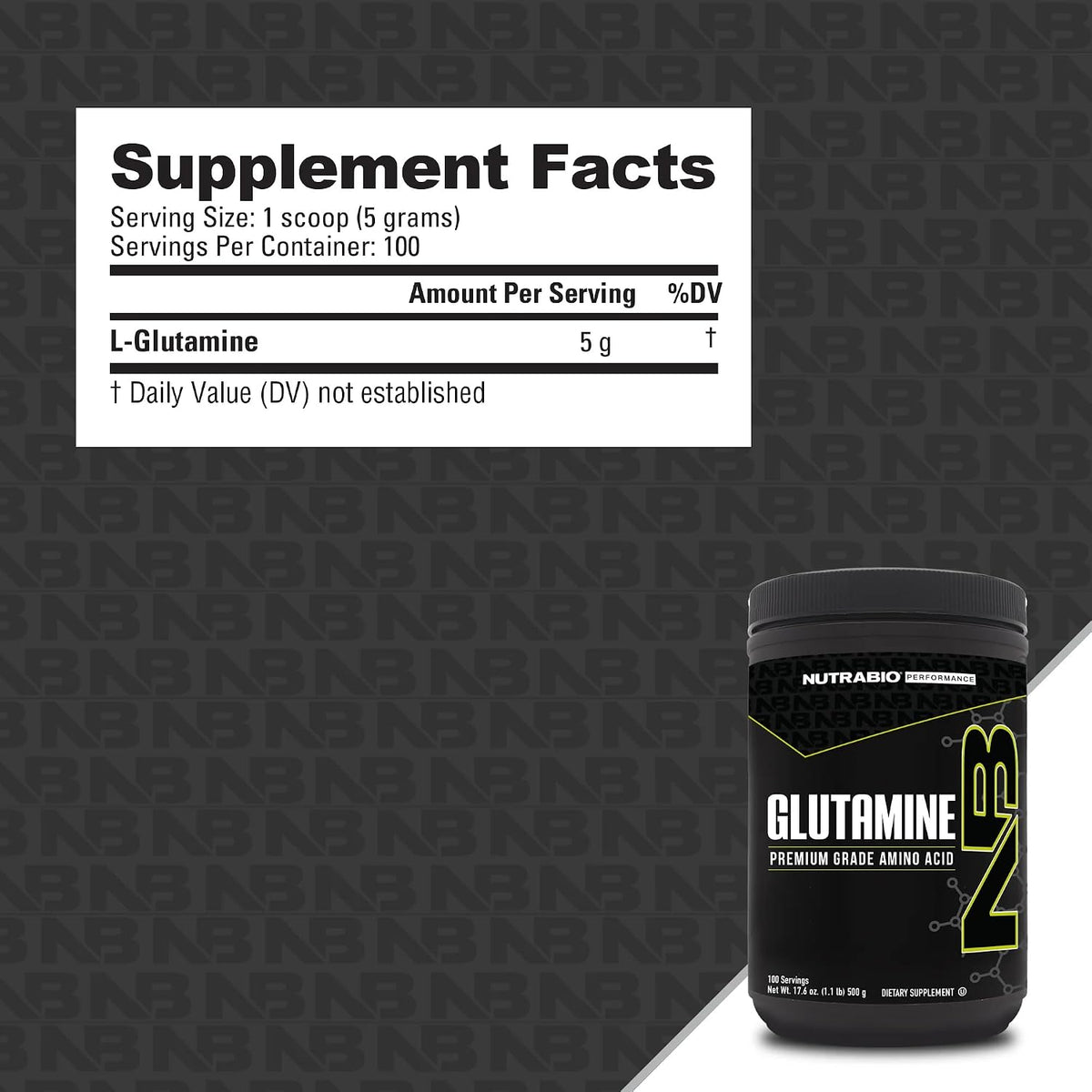NutraBio Pure L-Glutamine Powder, 100 Servings L-Glutamine Supplement, Amino Acid, Pure Grade, Glutamina, Absolutely no Additives, Fillers or Excipients, Muscle Recovery Supplement - (500 Grams)