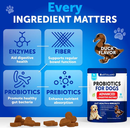 Probiotics for Dogs - Support Gut Health, Itchy Skin, Allergies, Immunity, Yeast Balance - Dog Probiotics and Digestive Enzymes with Prebiotics - Reduce Diarrhea, Gas - 120 Probiotic Chews for Dogs