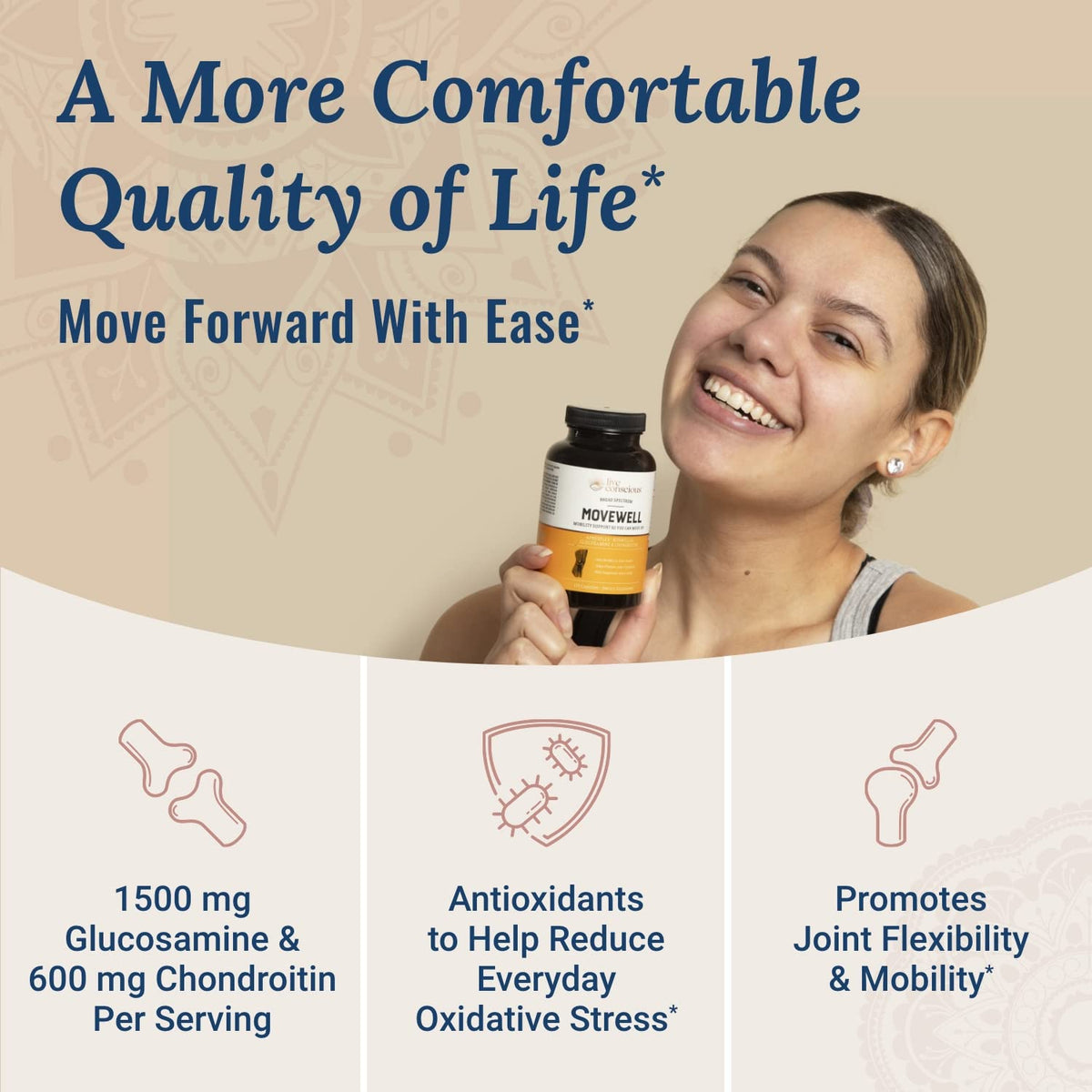 Live Conscious Glucosamine Chondroitin with MSM, Hyaluronic Acid, and More - MoveWell Joint Health Supplement