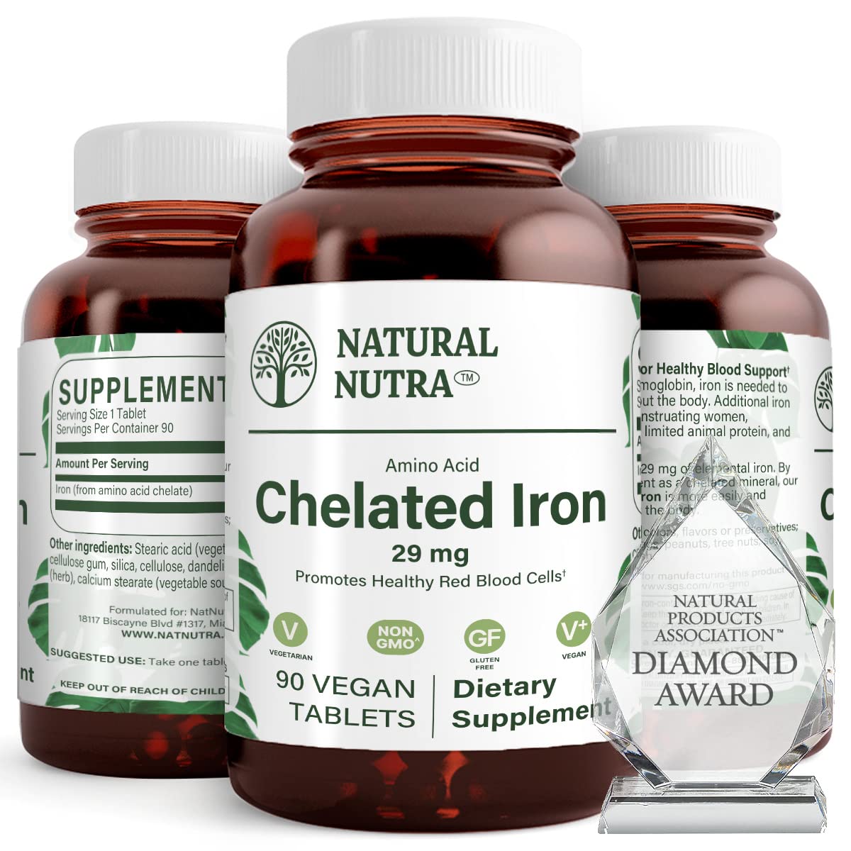 Natural Nutra Chelated Iron Supplement for Men & Women, Nails Health, Promotes Optimal Absorption, Helps Enhance Iron Level, Maintain Body Fulid, Help to Improves Hair Growth, Skin Health, 180 Tablets