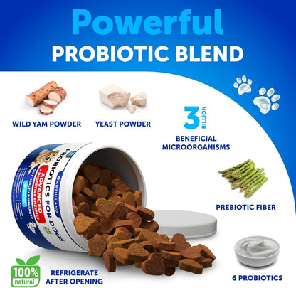 Probiotics + Salmon Oil for Dogs Bundle - Dog Probiotics and Digestive Enzymes with Prebiotics for Gut Health, Itchy Skin, Allergies, Immunity, Yeast Balance - Wild Alaskan Salmon Oil for Dogs Skin an