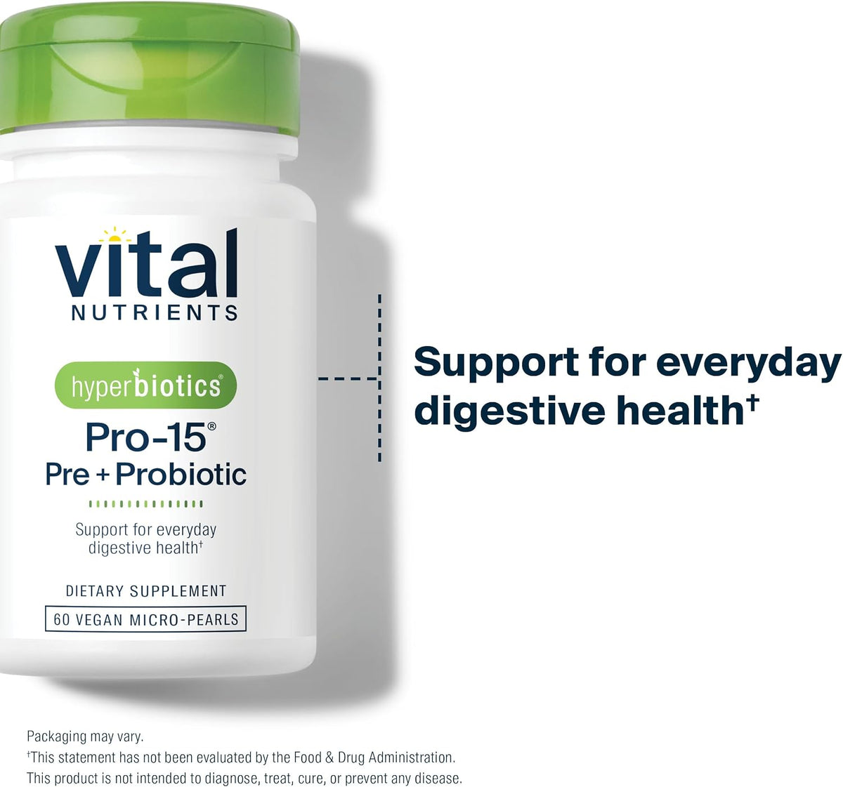 Hyperbiotics Vital Nutrients Pro-15 Prebiotics and Probiotics for Women and Men | 15 Science Backed Strains | Supports Occasional Constipation, Diarrhea, Gas & Bloating | 60 Vegan Time Release Pearls