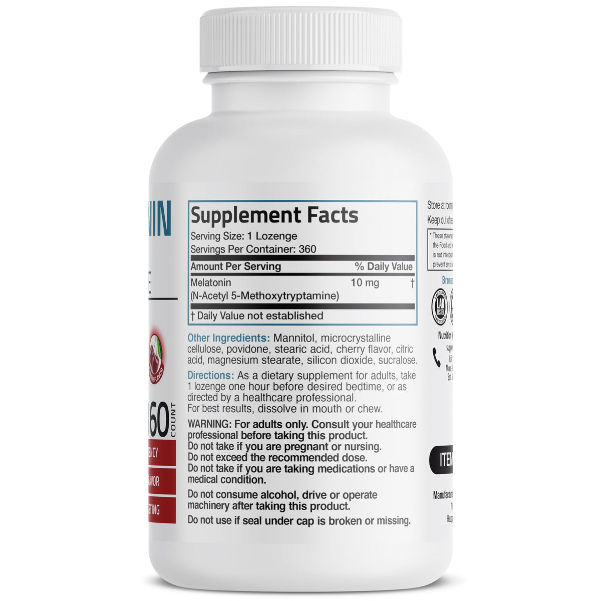 Bronson Melatonin 10mg Fast Dissolve Cherry Flavored Tablets Vegetarian Chewable Lozenges, 360 Count