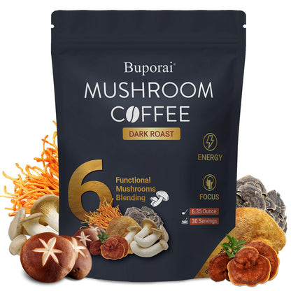 Mushroom Coffee, Instant Mushroom Coffee Organic with 6 Mushrooms Lion’s Mane, Cordyceps, Turkey Tail & Other for Energy, Focus, Digestion, Immunity, 35 Servings