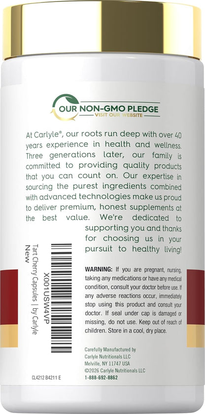 Carlyle Tart Cherry Extract Capsules | 200 Count | Non-GMO and Gluten Free Formula | Traditional Herb Supplement