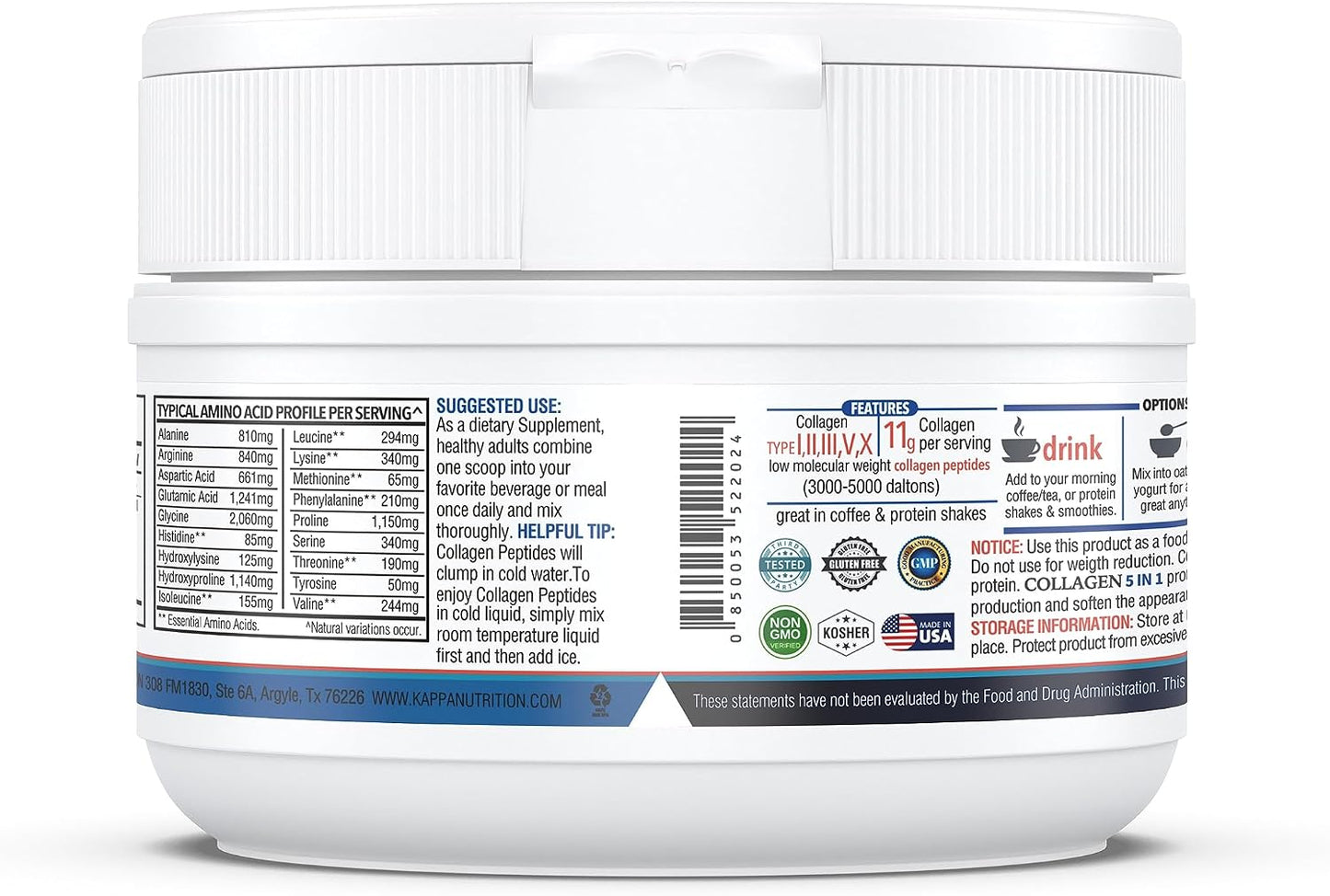 KAPPA NUTRITION Collagen Peptides Powder, 5 in 1 Multi-Collagen Advanced Complex with Hydrolyzed Collagen Peptides, Supports Skin, Hair, Nails, Joints & Bones / 30 Servings