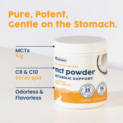 NativePath MCT Oil Powder, Keto C8 & C10, Unflavored, 25 Servings | From Coconut, Supports Clean Energy & Ketones, Coffee & Smoothies, Dairy-Free, Prebiotic Acacia Fiber