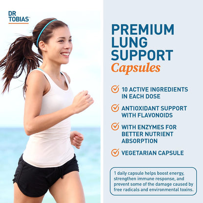 Dr. Tobias Lung Health Respiratory Support 60 Capsules | Lung Supplement | Lung Cleanse, Bronchial & Immune Support | Vitamin C + Butterbur + Quercetin + Bromelain | 60 Servings