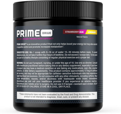 Prime Drive Strawberry Acai Lemonade Pre Workout Energy Drink Powder, Provides Energy, Focus and Intensity, Boosts Metabolism (30 Servings)…