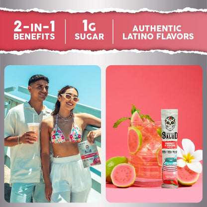 Salud 2-Pack |2-in-1 Energy + Focus (Strawberry Watermelon) & Energy + Focus (Guava) – 15 Servings Each, Agua Fresca Drink Mix, Non-GMO, Gluten Free, Vegan, Low Calorie, 1g of Sugar