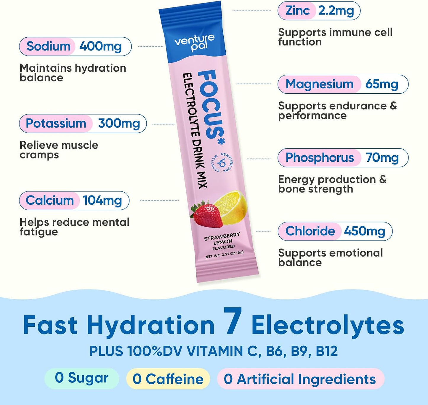 Venture Pal 2-in-1 Hydration Electrolytes Bundle – Focus & Immune Support Powder Packets, 7 Electrolytes, Vitamins, Magnesium, Lion’s Mane, L-Theanine, Elderberry, Sugar Free Drink Mix, 32 Sticks