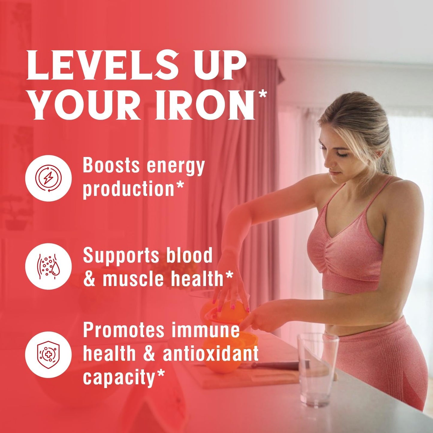 Iron Supplement, 65mg Carbonyl Iron with 250mg Vitamin C, Stomach Friendly | Iron Pills for Blood Building Women & Men, High Absorption, No Nausea, No Constipation, Non-GMO, No Gluten, 60 Vegan Tabs