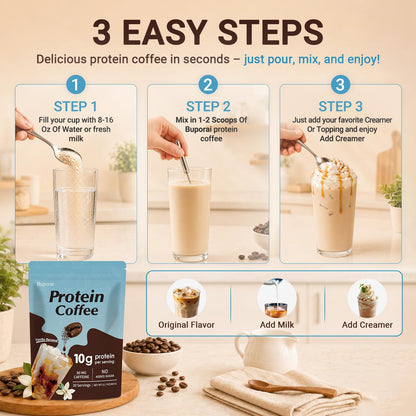 Caramel Protein Coffee Powder - Instant Iced Coffee, Sugar Free, Keto Friendly, 10 g Protein, 80 mg Caffeine Per Serving - 20 Servings