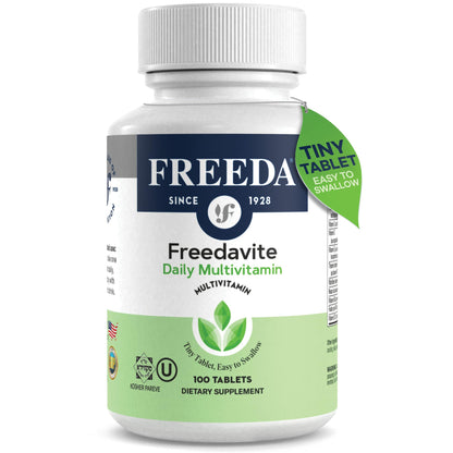 Freedavite Tiny Tablet - Moderate Multivitamin for Men and Women - Pure Vitamin A, C, D, E, B1, B2, B6, B12, Biotin, Calcium, Zinc, Iron, Magnesium, Manganese, Copper, Selenium, Iodine - 250 Count | Supports Energy, Immunity, Bone & Brain Health – 20 Esse