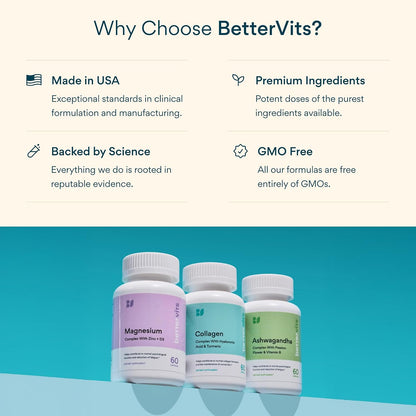Bettervits Niacinamide Supplement with Vitamin B3, Marine Collagen & Hyaluronic Acid | High-Strength Vitamin B3 Capsules 300 mg. with Turmeric for Energy Metabolism & Skin Support - 60 Capsules