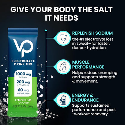 Venture Pal High Sodium Sugar-Free Electrolytes Powder Packets, 16 Sticks | Hydration Packets with Sodium, Potassium & Magnesium, Zero Calories, Keto, Vegan, and Paleo Friendly