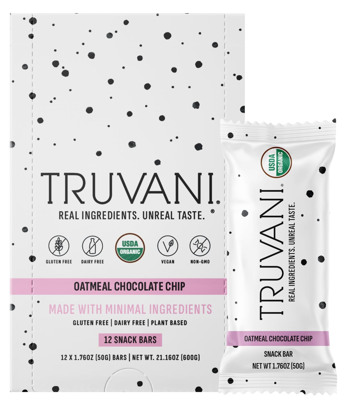 Truvani Plant Based Snack Bars | Variety | 12 Pack | Vegan | 5-8g Protein | USDA Organic and Vegan | Dairy, Soy, and Gluten Free | Individually Wrapped