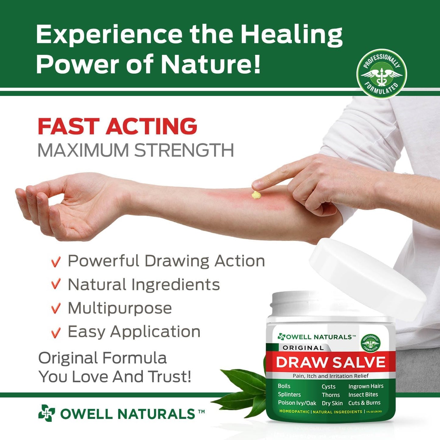 Owell Naturals Drawing Salve Ointment Fast Acting Formula for Ingrown Hair, Boil and Cyst, Maximum Strength for Splinters Remover, Bug and Spider Bites, Bee Stings, Poison Ivy. (1 Fl Oz (Pack of 1))