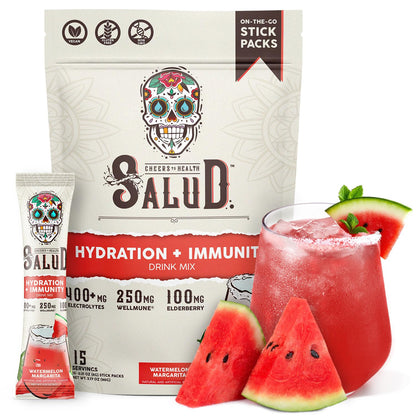 Salud 2-in-1 Hydration + Immunity Drink Mix, Cucumber Lime | Electrolytes Powder, Agua Fresca, Elderberry, Dairy & Soy Free, Non-GMO, Gluten Free, Vegan, 1g Sugar (15 Servings)