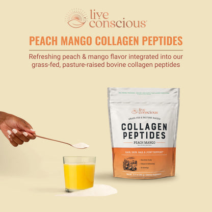 Live Conscious Collagen Peptides Powder - Naturally-Sourced Hydrolyzed Collagen Powder - Hair, Skin, Nail, and Joint Support - Type I & III Grass-Fed Collagen Supplements for Women and Men - 16oz