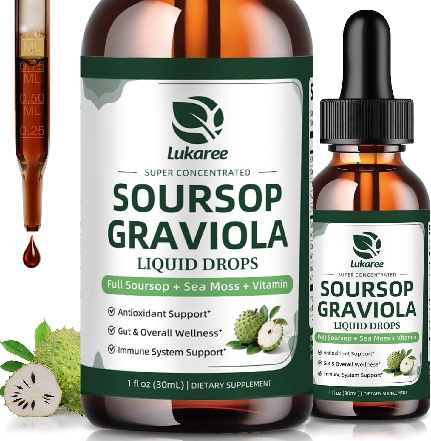 (2 Pack)Whole Soursop Graviola Leaf Extract Liquid Drop with Irish Sea Moss | Herbal Soursop Bitters Liquid for Cell Support & Regeneration, Immunity and Gut Health丨Vegan, Non-GMO, Natural Flavor,1 Fl Oz