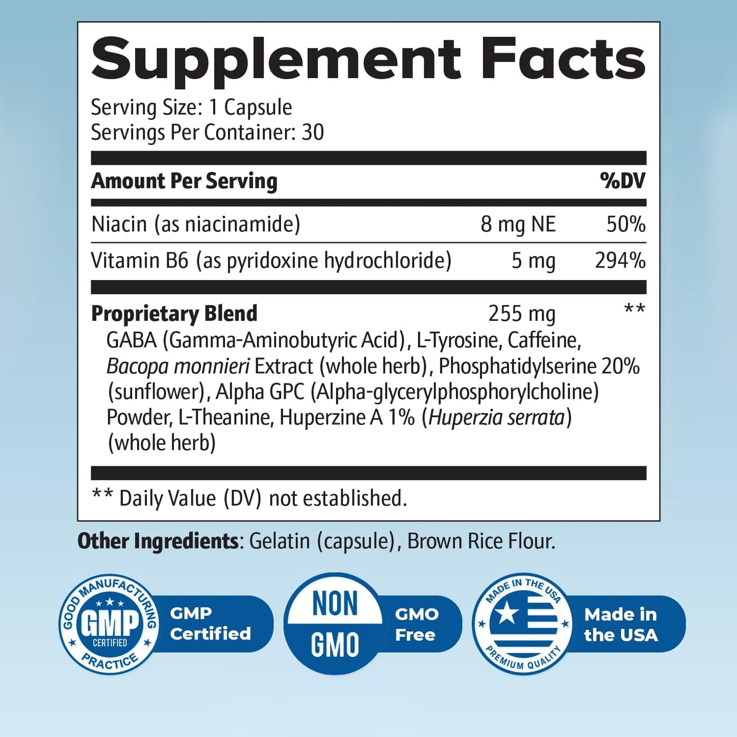Neuro Sharp – Bacopa, Ginkgo Biloba & Huperzine-A – 30 Ct, 1 Month Supply | Bacopa Monnieri, Ginkgo Biloba & Huperzine-A | Non-GMO, Made in USA | Easy-to-swallow daily capsule