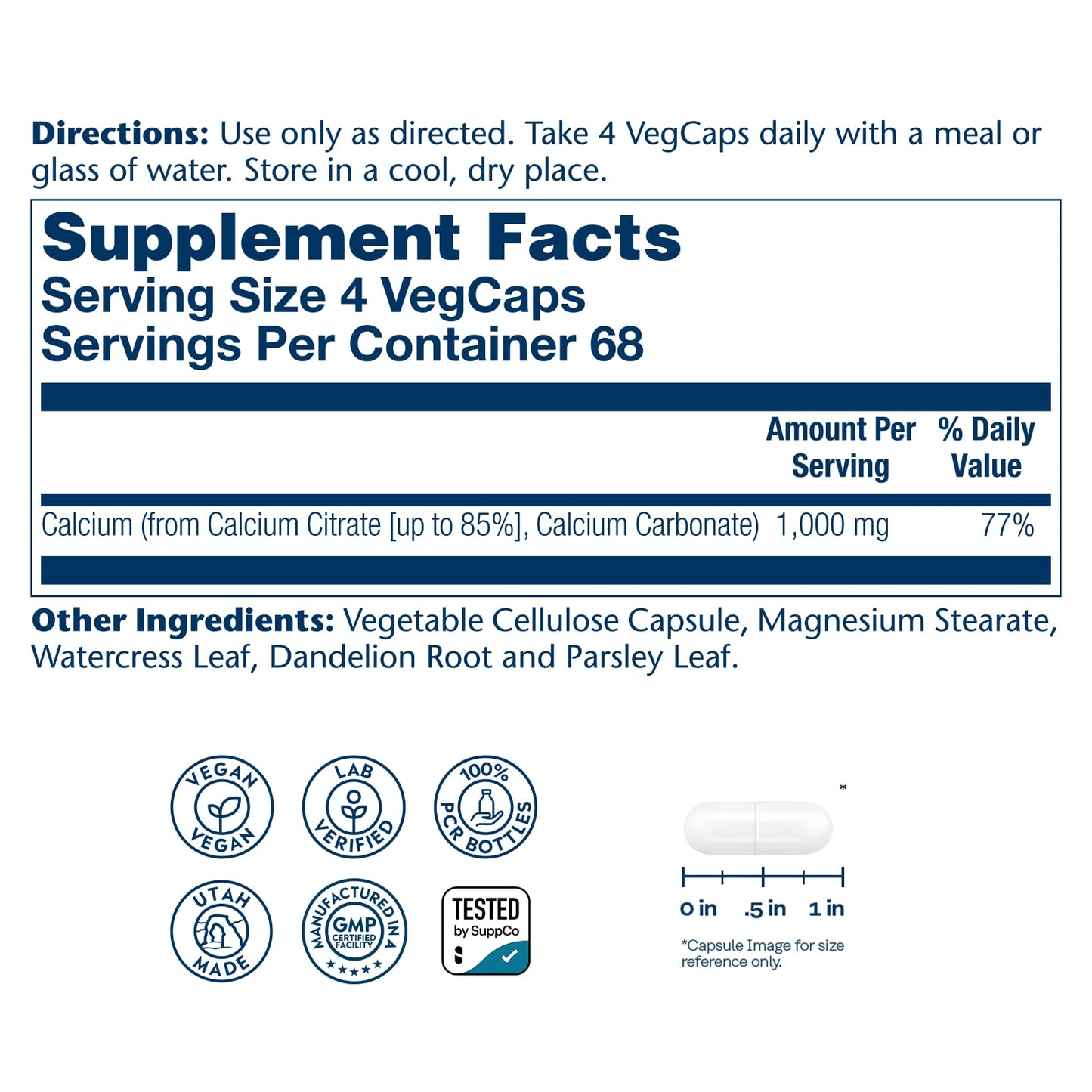 Solaray Calcium Citrate 1000mg - Chelated Calcium Supplement - Supports Bone Strength and Healthy Teeth - Easy to Digest - Vegan - 68 Servings, 275 VegCaps