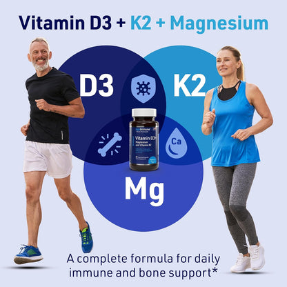 AgeImmune Brilliant D3+ Complex - 60 Capsules - 5000 IU Vitamin D3 + K2 + Magnesium Glycinate Supplement - Doctor Formulated for Immune & Bone Support - No Stearates, No Dioxides