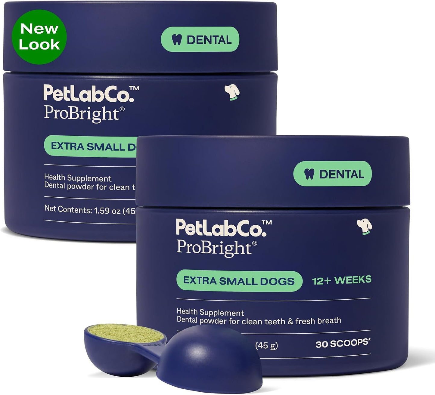 PetLab Co. ProBright Dental Powder, Extra Small Dogs, 2-Pack | Brown algae, green tea and probiotics in one easy daily scoop to support tartar and fresh breath