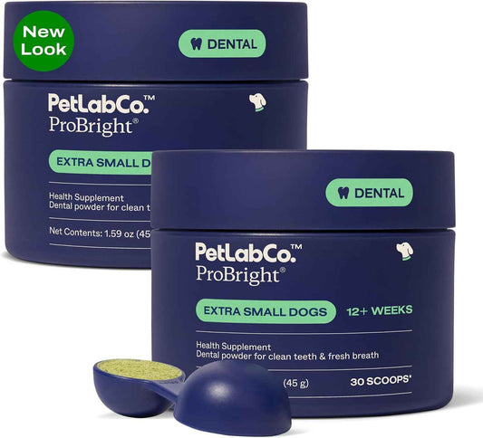PetLab Co. ProBright Dental Powder, Extra Small Dogs, 2-Pack | Brown algae, green tea and probiotics in one easy daily scoop to support tartar and fresh breath