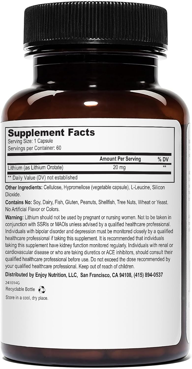 Lithium Orotate - 20mg of Elemental Lithium, 60 Vegetarian Capsules (120 Count (Pack of 2))