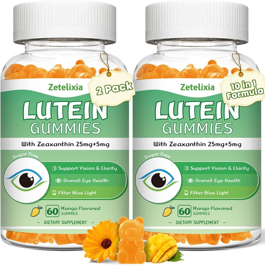 2 Pack Lutein Gummies 25mg, Sugar Free Lutein Zeaxanthin Supplements Gummies, Eye Health Supplement for Adults, Eye Vitamins Lutein for Vision and Blue Light Protection, Mango Flavor, 120 Count