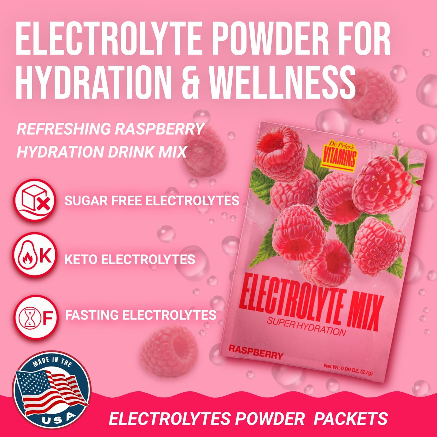 Dr. Price's Vitamins Electrolytes Powder Packets, Lemon Lime, 30 Pack | Electrolyte Mix, Hydration, No Sugar, Sodium, Potassium & 72+ Trace Minerals, Keto Friendly, Made in USA, Doctor-Formulated