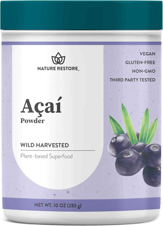 Nature Restore Wild Harvested Acai Berry Powder, 10 Ounces, Non GMO, Gluten Free, Brazilian Wild Grown