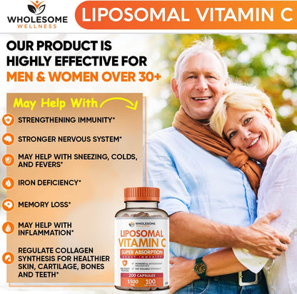 Grass Fed Desiccated Beef Liver Capsules (180 Pills, 750mg Each) + Liposomal Vitamin C Capsules (200 Pills 1500mg Buffered) High Absorption VIT C Bundle