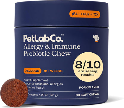 PetLab Co. Allergy & Immune Probiotic Chews, 30 Soft Chews, Pork | Omega-3s, colostrum and prebiotics to support yeast balance, skin health and immune function