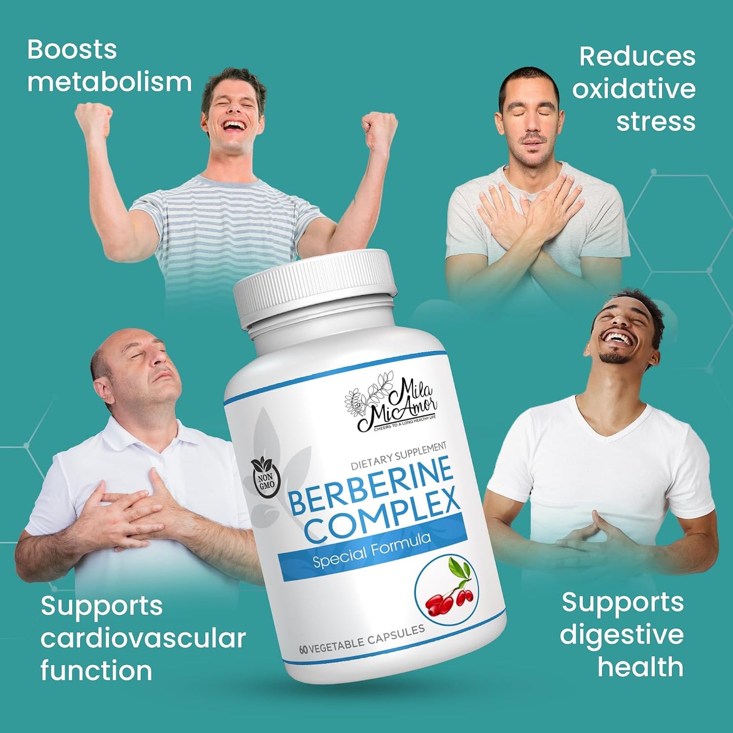 Berberine Complex HCL 500mg - Special Berberine Supplement with Melon Fruit & Banaba Leaf - Non-GMO, Made in USA - Heart, Cognitive & Gastrointestinal Health - 60 Capsules