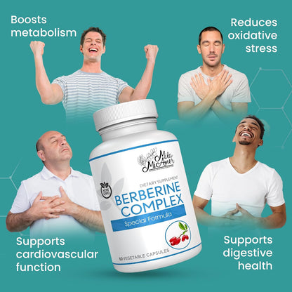 Berberine Complex HCL 500mg - Special Berberine Supplement with Melon Fruit & Banaba Leaf - Non-GMO, Made in USA - Heart, Cognitive & Gastrointestinal Health - 60 Capsules