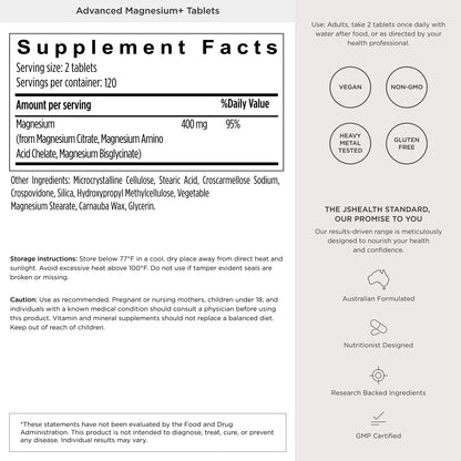 JSHealth Magnesium Supplement for Sleep. 400mg Triple-Form Glycinate | Made with Citrate, Amino Acid Chelate Developed By Nutritionist Jessica Sepel