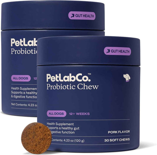 PetLab Co. Probiotic Chews for Dogs, 30 Soft Chews, 2-Pack | 8-strain probiotic blend with prebiotics to support digestive health, skin and seasonal allergy support