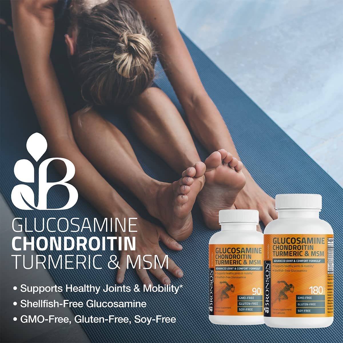 Bronson Glucosamine Chondroitin Turmeric & MSM Advanced Joint & Cartilage Formula, Supports Healthy Joints, Mobility & Cartilage - Non-GMO, 60 Capsules