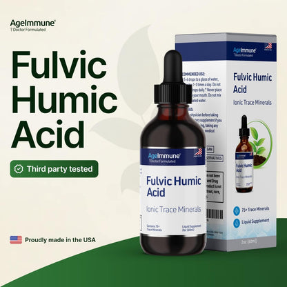 Fulvic Humic Acid 75 + Ionic Trace Minerals - Plant Derived in USA - Fulvic Acid Minerals Liquid Concentrate for Energy, Gut Health and Hydration- 500 mg of Fulvic Humic Acid per Serving - 2 oz.