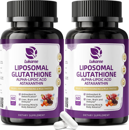 Liposomal Glutathione 1158mg with Astaxanthin for Skin Health 60*2 Vegan CT | 15-in-1 with Milk Thistle, Alpha Lipoic Acid, Antioxidant Complex for Nighttime Skin Radiance, Cellular Health & Liver Detox