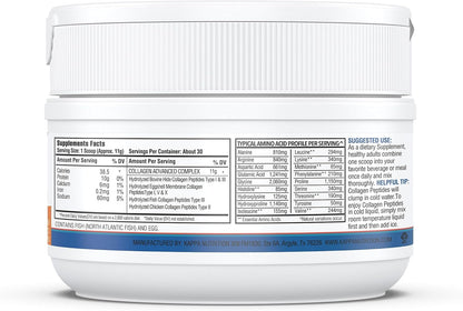 KAPPA NUTRITION Collagen Peptides Powder, 5 in 1 Multi-Collagen Advanced Complex with Hydrolyzed Collagen Peptides, Supports Skin, Hair, Nails, Joints & Bones / 30 Servings