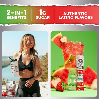 Salud 2-Pack |2-in-1 Energy + Focus (Strawberry Watermelon) & Hydration + Immunity (Cucumber Lime) – 15 Servings Each, Agua Fresca Drink Mix, Non-GMO, Gluten Free, Vegan, Low Calorie, 1g of Sugar